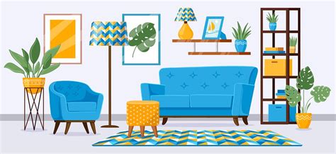 Cartoon Living Room Interior Apartment Living Room With Modern Furnit