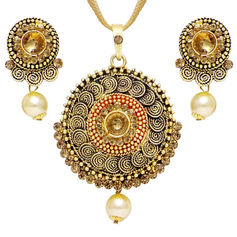 buy asmitta incredible jalebi shape gold plated with lct stone pendant set for women online