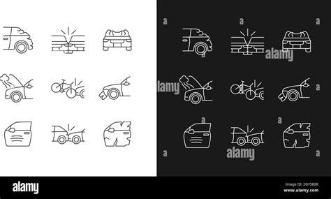 Road Traffic Accidents Linear Icons Set For Dark And Light Mode Stock