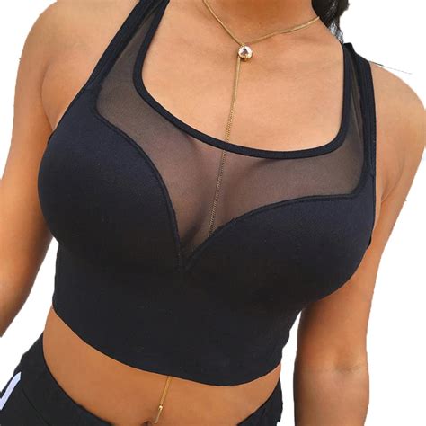 New Black Mesh Patchwork Tops Women Sexy Slim Bodycon Wrapped Chest