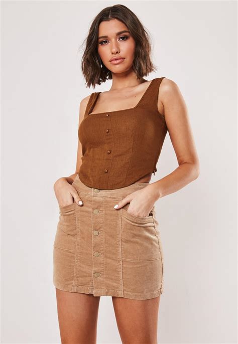 Brown Linen Look Corset Style Top | Missguided