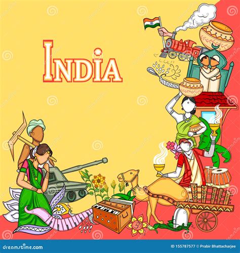 Indian Collage Illustration Showing Culture Tradition And Festival Of India Stock Vector