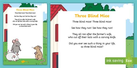 Free Three Blind Mice Nursery Rhyme Poster Teacher Made