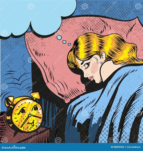 Woman Sleeping With Alarm Waking Up Pop Art Comic Style Illustration Stock Vector Illustration