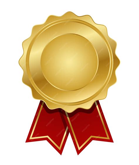 Premium Vector Golden Medal With Red Ribbon Vector Seal Award Golden