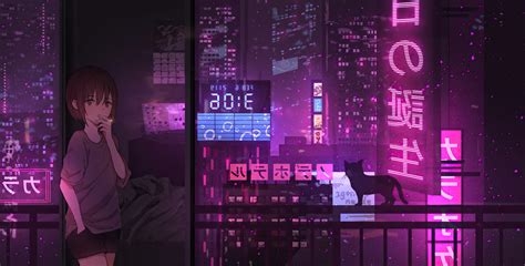 Anime Girl City Night Neon Cyberpunk