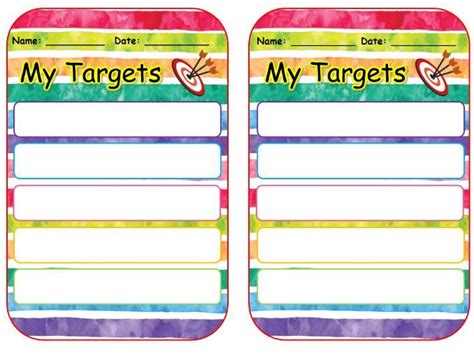 My Targets Cards For Learning Objectives That Need More Practice