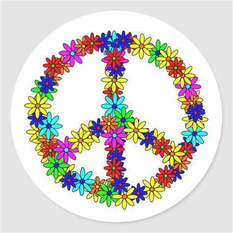 Love Flower Peace Sign Classic Round Sticker Peace Sign