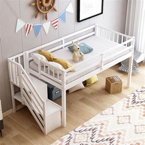 Twin Bed Wooden Loft Bed Bunk With Ladder Beds Boys