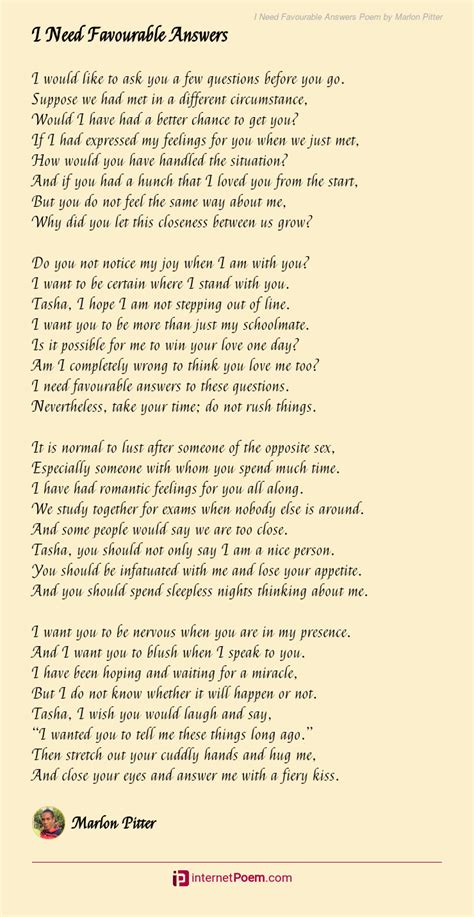 I Need Favourable Answers Poem By Marlon Pitter