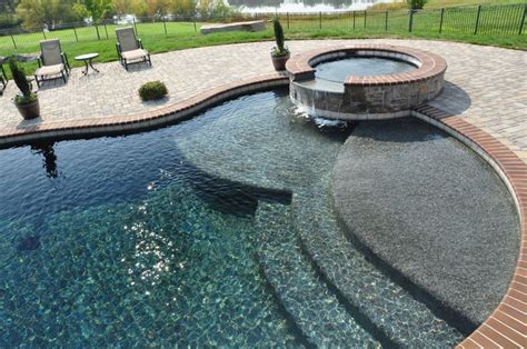 Freeform Pool With Spa Scupper And Tanning Ledge Pool Water Features Freeform Pools Tanning