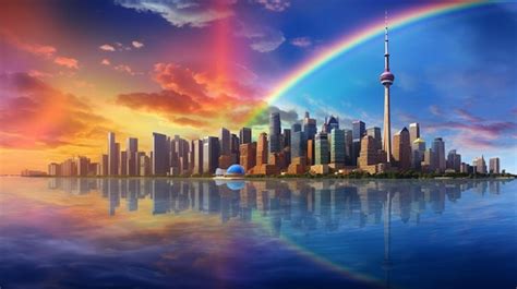 Premium Ai Image A Rainbow Over The City Of The City