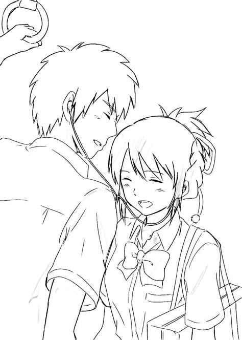 Mitsuha Miyamizu With Taki Tachibana Coloring Page Download Print Or