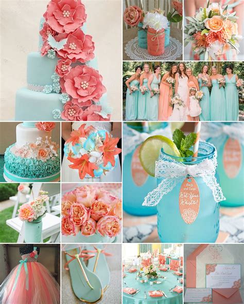 Aqua And Peach Wedding Colours