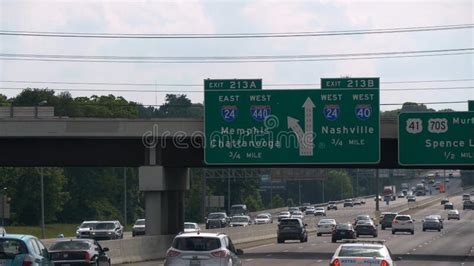 Exit Sign To Nashville And Airport On The Freeway Nashville United