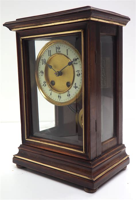 Rare Antique German Mantel Clock Bevelled 4 Glass Mantle Clock By Hac