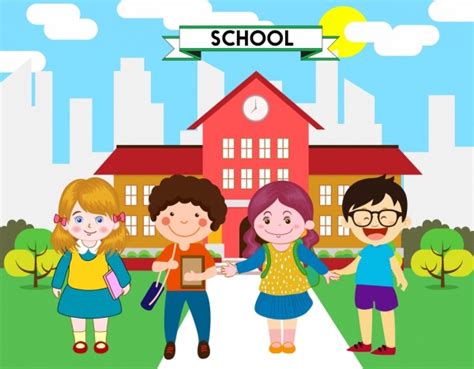 Back To School Banner Children Icons Colored Cartoon Vectors Graphic