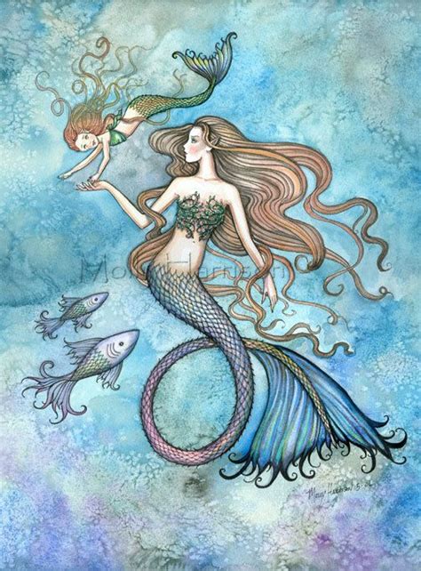 Sanctity Of Motherhood Mermaid Mother And Daughter Fine Art Print By