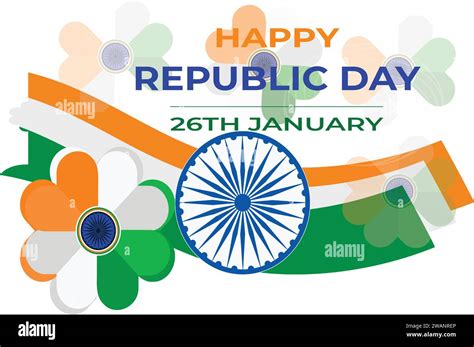 26th january happy republic day of india indian tricolor flag illustration stock vector image