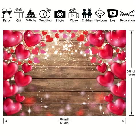 Valentines Day Polyester Photography Backdrop Rustic Wood Red Love