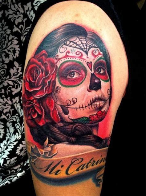 Stunning Mexican Skull Face Tattoo By Nikko Hurtado