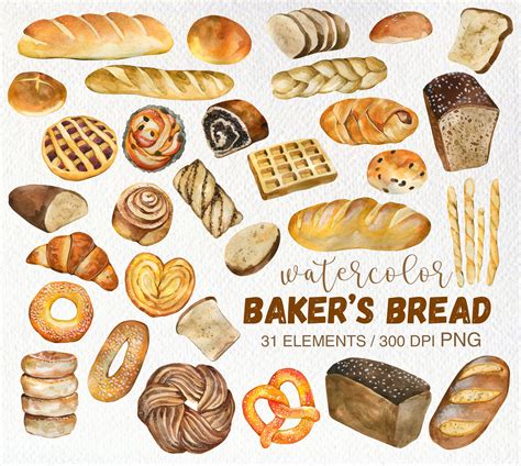 Watercolor Bread Supplies Png Bakery Clipart Bread Rolls Buns