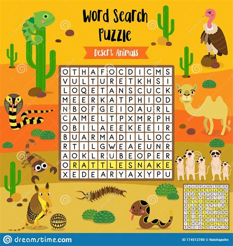 Word Search Puzzle Desert Animals Stock Vector