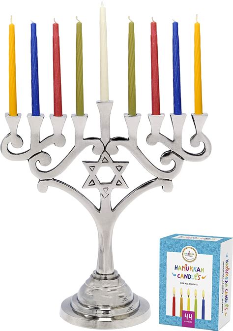 Hanukkah Menorah Traditional Design With Star Of David Aluminum With 44