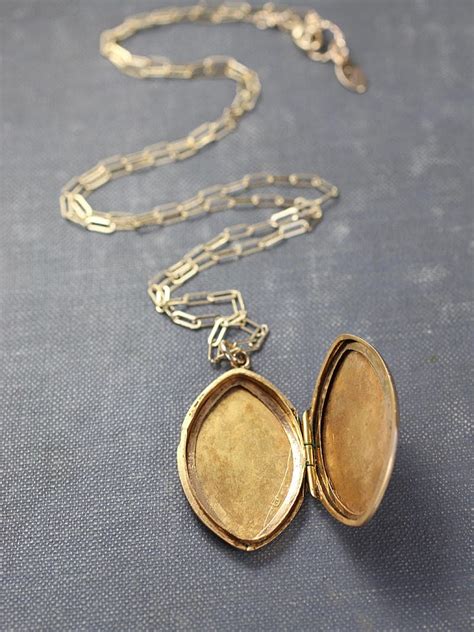 Antique Gold Locket Necklace Rare Ct Hallmarked Solid Gold Marquise Picture Locket