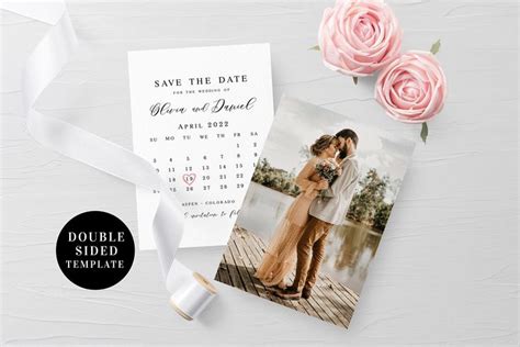 Photo Calendar Save The Date Template Fully Editable Double Sided Card