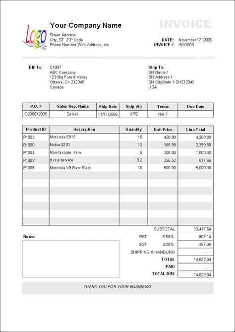 Invoice Example Excel Invoice Template Ideas