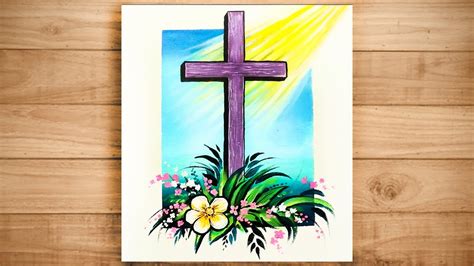 Holy Cross Acrylic Painting Step By Step Easter Acrylic Painting