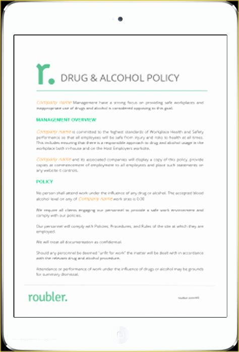 Printable Drug And Alcohol Policy Template