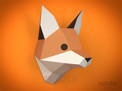 An Origami Fox Head Is Shown Against An Orange Background