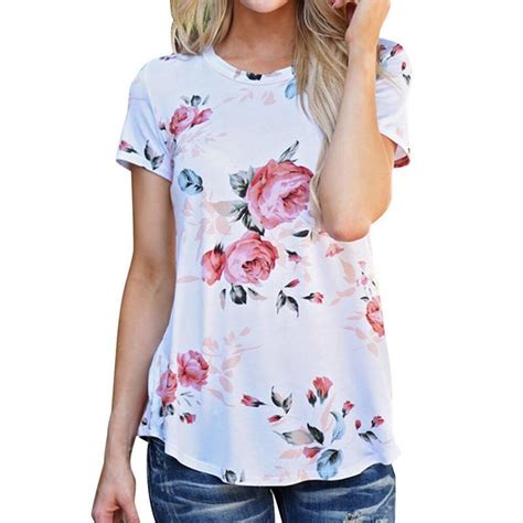 Print Pink Rose Flower Floral T Shirt Women Summer Tops Tee Shirt Femme