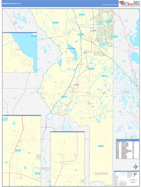 Sumter County Fl Zip Code Wall Map Basic Style By Marketmaps Mapsales