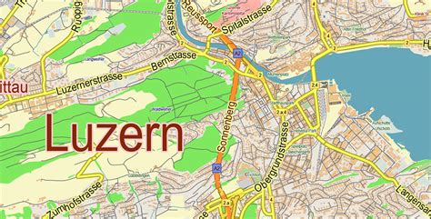 Luzern Lucerne Switzerland Map Vector City Plan Low Detailed For Small