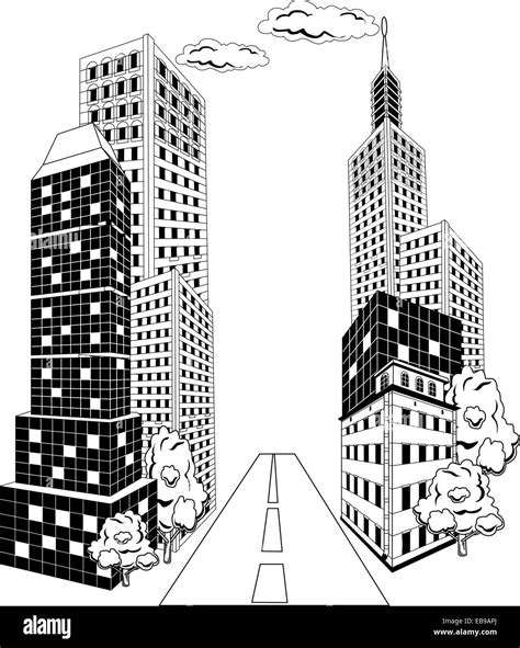 City Background Black And White Cartoon