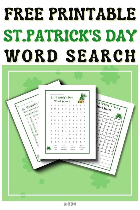 Free Printable St Patrick S Day Word Search With Shamrocks On The