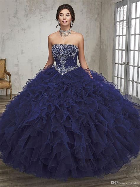 Sparkling Navy Blue Prom Dresses Ball Gown Quinceanera Dresses