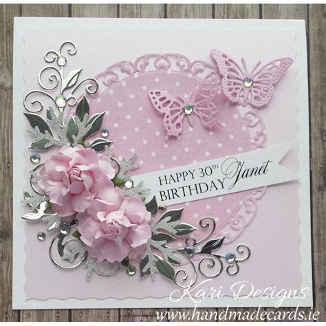 Beautiful Handmade Birthday Card In Pink White And Silver Colours