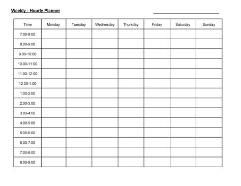 Weekly Hour Schedule Template