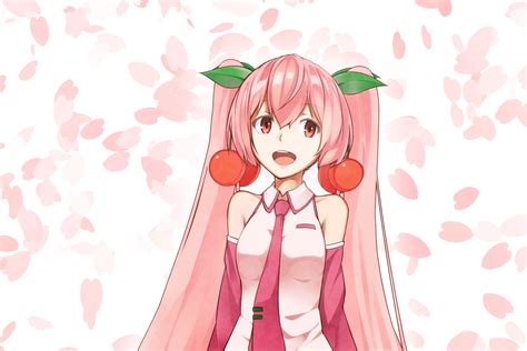 Hatsune Miku Ninnzinn Petals Pink Eyes Pink Hair Sakura Miku Tie