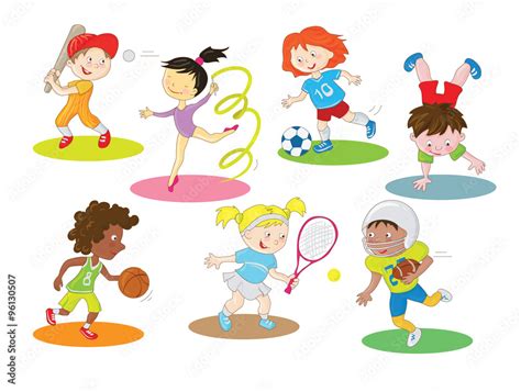Kids Are Doing Indoor And Outdoor Sports Cartoon Clip Art Characters