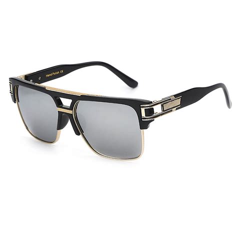 020 c4 rectangle sunglasses men s gold black frame silver mirror lens one pair online