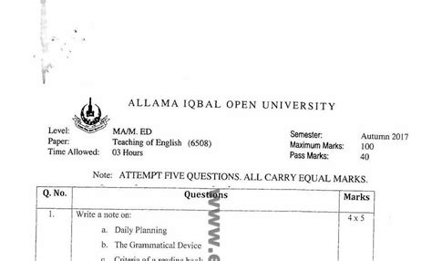 Aiou Past Papers Ma Education Code 6508 Download