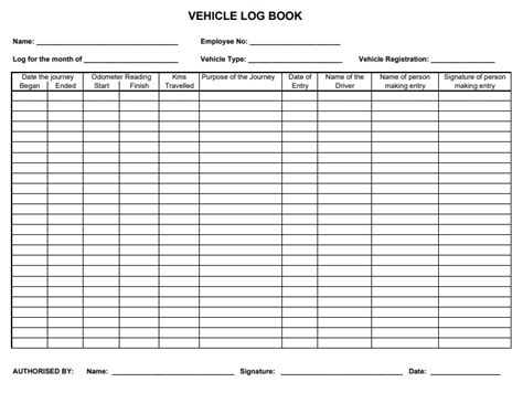 Printable Vehicle Log Book Template Printable Templates