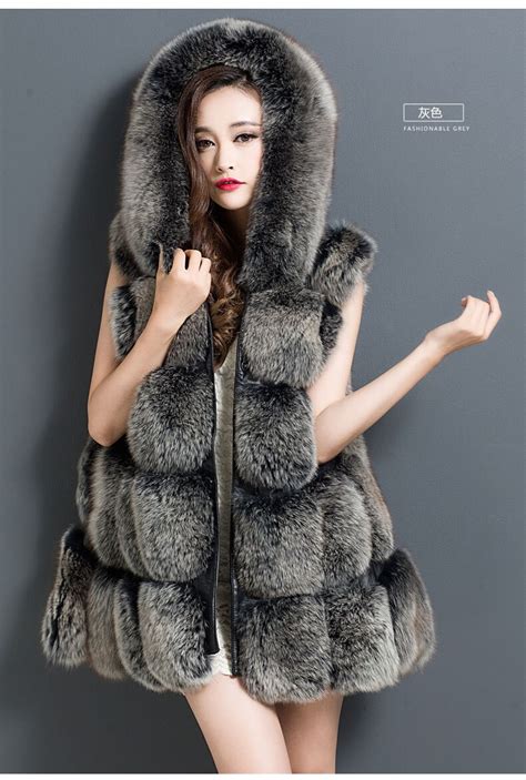 Buy Fashion Womens Fur Vest Coat Big Real Fox Fur