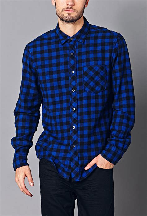 Lyst Forever 21 Classic Fit Buffalo Check Flannel In Blue For Men