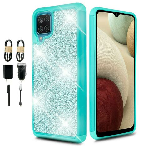 Value Pack For Samsung Galaxy A12 Glitter Hard Case With Tempered